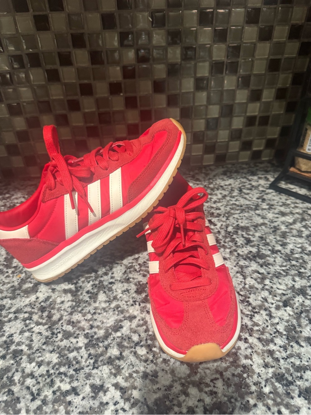 adidas Red and White Retro Running Sneakers